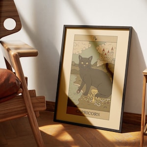 Posters de tarot de chat de chat du Capricorne | Décoration d'intérieur du tarot | Affiche imprimable d'art mural de tarot du zodiaque astrologique carte de tarot