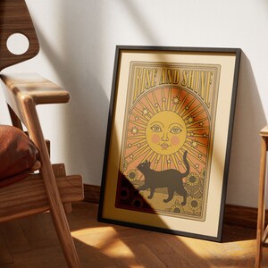 Posters de tarot de chat Rise and Shine | Décoration d'intérieur du tarot | Art mural tarot affiche imprimable carte de tarot
