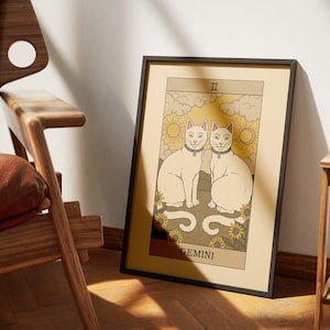 Posters de tarot de chat de Gémeaux de <br> Profitez-en ! Décoration d'intérieur du tarot | Affiche imprimable d'art mural de tarot du zodiaque astrologique carte de tarot