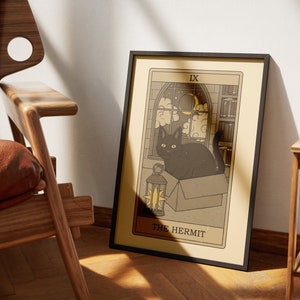 The-Hermit Katze Tarot Poster | Tarot-Kartenkunstdrucke mit Katzen-Thema | Katzenliebhaber Dekor druckbare Poster