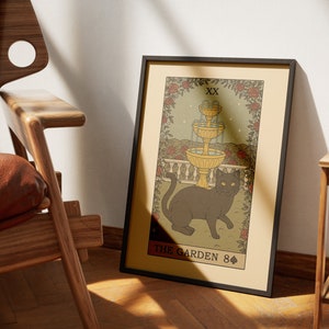 Les affiches de tarot des chats du jardin | Impressions d'art de cartes de tarot sur le thème des chats | Poster imprimable déco pour les amoureux des chats
