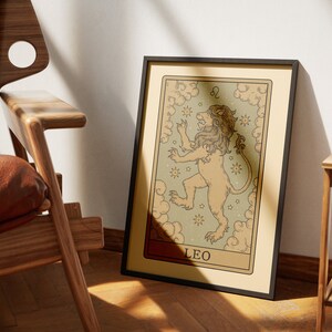 Pósteres de tarot de la carta del tarot de Leo / Decoración del hogar con tarot / Arte de pared del tarot del zodiaco astrológico / Póster imprimible de la carta del tarot