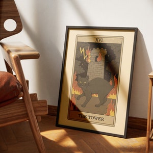 Les affiches de tarot des chats de la tour | Impressions d'art de cartes de tarot sur le thème des chats | Poster imprimable déco pour les amoureux des chats