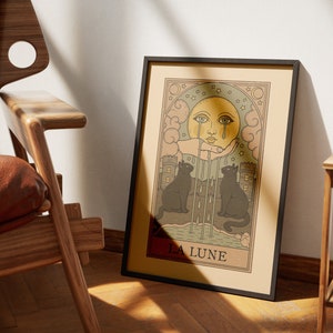 Posters de tarot des chats de La Lune | Impressions d'art de cartes de tarot sur le thème des chats | Poster imprimable déco pour les amoureux des chats