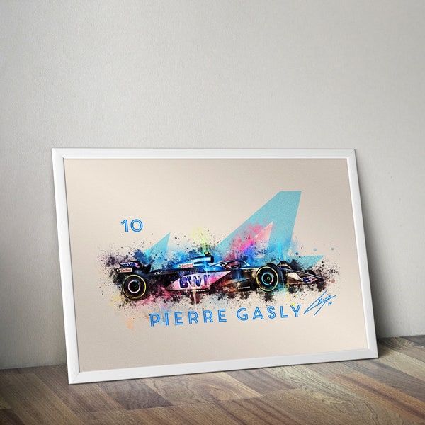 Pierre Gasly, affiche de voiture 2023, affiche F1 alpine, affiche de voiture F1 2023, affiche de voiture F1 de 2023, voiture de formule 1, art mural, illustration, décoration murale, affiche de voiture