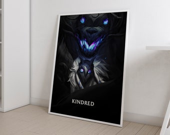 Affiche de League of Legends de Kindred, affiche de LoL, les chasseurs éternels, affiche de jeu, décoration de chambre de gamer