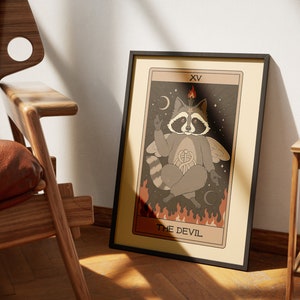 Le diable du raton laveur Tarot du raton laveur Posters | Décoration d'intérieur du tarot | Art mural tarot affiche imprimable carte de tarot