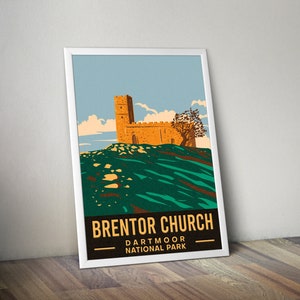 Brentor Church Poster Dartmoor National Park National Park Prints England National Park National Park Poster Vintage Wanderwand Kunst