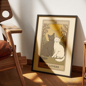 Les tarots amoureux des chats | Impressions d'art de cartes de tarot sur le thème des chats | Poster imprimable déco pour les amoureux des chats