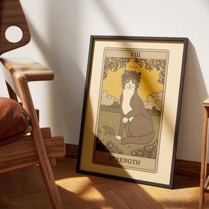 Posters de tarot de chats de force | Impressions d'art de cartes de tarot sur le thème des chats | Poster imprimable déco pour les amoureux des chats