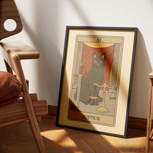 Posters de tarot des chats de la justice | Impressions d'art de cartes de tarot sur le thème des chats | Poster imprimable déco pour les amoureux des chats
