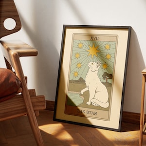 Les affiches de tarot des chats étoilés | Impressions d'art de cartes de tarot sur le thème des chats | Poster imprimable déco pour les amoureux des chats