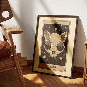 Death Cats Tarot Poster | Tarot-Kartenkunstdrucke mit Katzen-Thema | Katzenliebhaber Dekor druckbare Poster