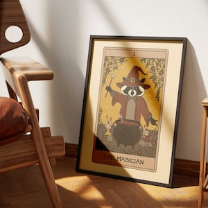 Der Magier Waschbär Waschbär Tarot Poster | Tarot Wohnkultur | Tarot Wandkunst Tarot Karte druckbares Poster