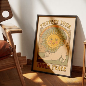 Posters de tarot de chat de la paix intérieure | Décoration d'intérieur du tarot | Art mural tarot affiche imprimable carte de tarot