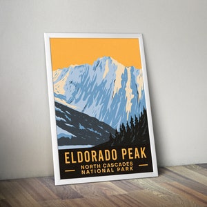 Eldorado Peak Poster Nationalpark Poster Nationalpark Geschenk Wandern Wandkunst Nationalpark Plakat Vintage-North-Cascades-Nationalpark