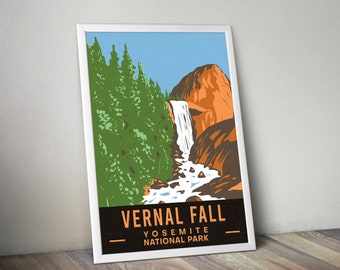 Póster de otoño primaveral Impresiones de parques nacionales Senderismo en parques nacionales Arte mural Póster vintage de parques nacionales Parque Nacional de Yosemite