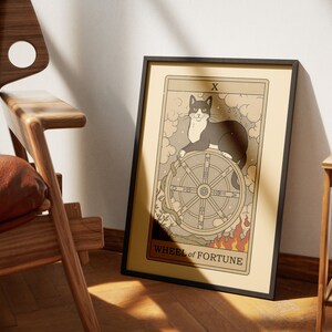 Posters de tarot des chats de la Roue de la Fortune | Impressions d'art de cartes de tarot sur le thème des chats | Poster imprimable déco pour les amoureux des chats