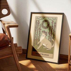 Posters de tarot de chats Six of Wands | Impressions d'art de cartes de tarot sur le thème des chats | Poster imprimable déco pour les amoureux des chats