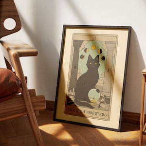 Les affiches de tarot des chats de la grande prêtresse | Impressions d'art de cartes de tarot sur le thème des chats | Poster imprimable déco pour les amoureux des chats