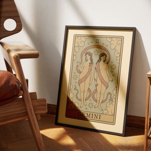 Posters de tarot de carte de tarot des Gémeaux | Décoration d'intérieur du tarot | Affiche imprimable d'art mural de tarot du zodiaque astrologique carte de tarot