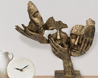 Abstract Bronze Faces Sculpture | Modern Home Decor
