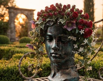 Antique Bronze Goddess Bust Garden Planter | Luxury Urn
