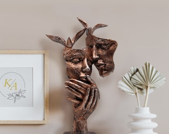 Abstract Bronze Mask & Hands Sculpture | Modern Art