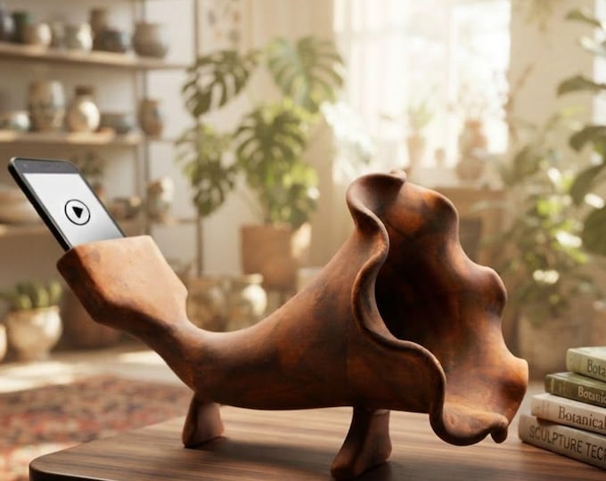 Handmade Ceramic Phone Stand | Sculptural Pottery Decor