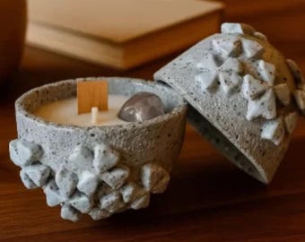Handgetöpferte Keramikkerze mit Deckel – Kokosduft – Dekoratives Blumentopfglas mit Holzdocht