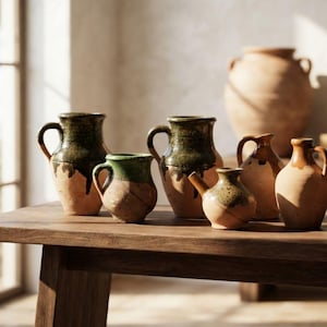 Handgemaakte terracotta vaas, eigenzinnig rustiek aardewerk, pot van klei