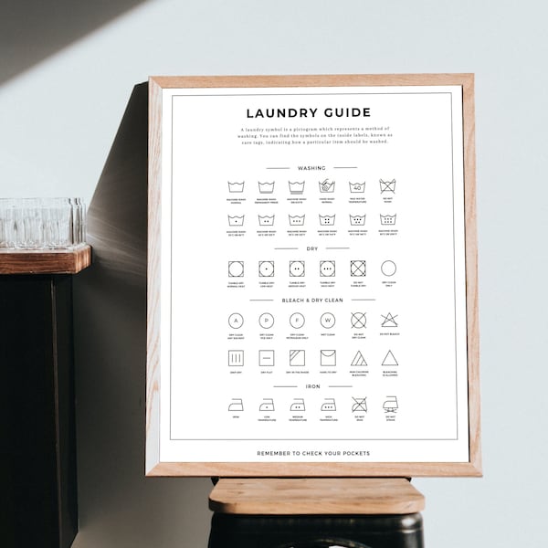 Laundry Room Print, Printable Art, Laundry Wall Decor, Laundry Symbols Guide, Laundry Stain Care, Laundry Room Art, Digital Download