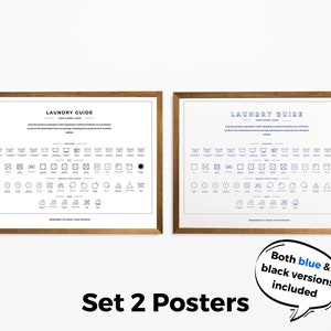 Laundry Room Care Symbol Guide, Set of 2, Horizontal Laundry Sign Print, Bathroom Art Print, Minimalistic Poster, Printable Digital Download image 3