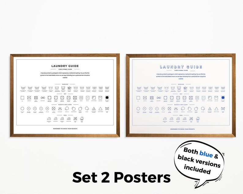 Laundry Room Care Symbol Guide, Set of 2, Horizontal Laundry Sign Print, Bathroom Art Print, Minimalistic Poster, Printable Digital Download image 3