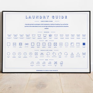 Laundry Room Care Symbol Guide, Set of 2, Horizontal Laundry Sign Print, Bathroom Art Print, Minimalistic Poster, Printable Digital Download image 2