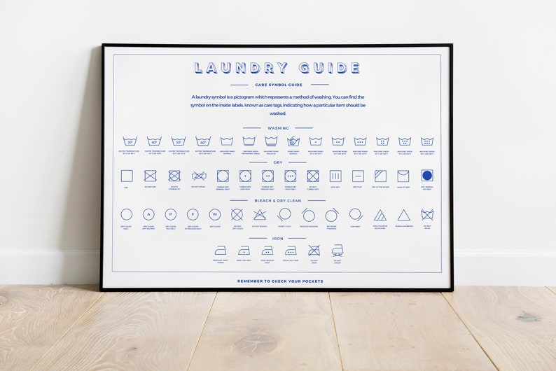 Guía de símbolos de cuidado de la lavandería, conjunto de 2, impresión horizontal de letreros de lavandería, impresión de arte del baño, póster minimalista, descarga digital imprimible imagen 2