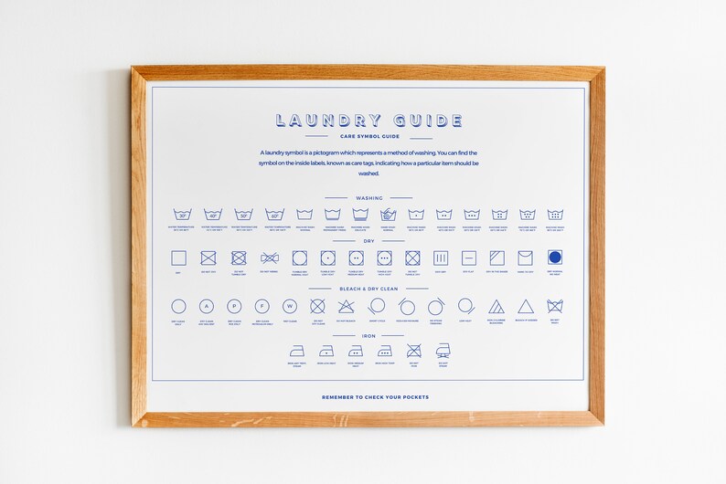 Guía de símbolos de cuidado de la lavandería, conjunto de 2, impresión horizontal de letreros de lavandería, impresión de arte del baño, póster minimalista, descarga digital imprimible imagen 6