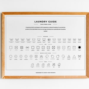 Guía de símbolos de cuidado de la lavandería, conjunto de 2, impresión horizontal de letreros de lavandería, impresión de arte del baño, póster minimalista, descarga digital imprimible imagen 5