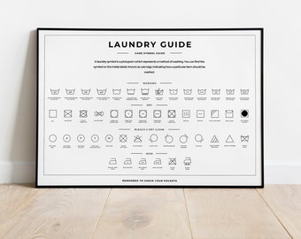 Laundry Room Care Symbol Guide, Set of 2, Horizontal Laundry Sign Print, Bathroom Art Print, Minimalistic Poster, Printable Digital Download