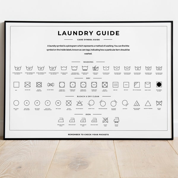 Laundry Room Care Symbol Guide, Set of 2, Horizontal Laundry Sign Print, Bathroom Art Print, Minimalistic Poster, Printable Digital Download