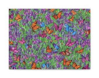 Canvas Gallery Wrap: Farfalle e fiori di campo