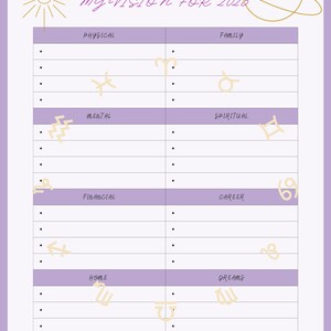 Vision board pdf template