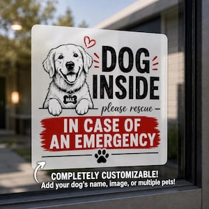 Aangepaste honden in noodsticker of -magneet | Gepersonaliseerde sticker voor huisdierreddingswaarschuwing voor auto, raam of thuis
