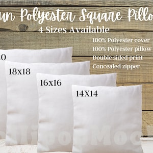 Spun Polyester Square Pillow Size Chart For Mockups, Minimalist Pillow Size Chart, Pillow Mockups From Printify, Trendy Mockups, Digital