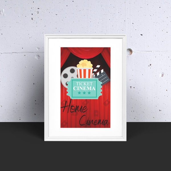 stylish cinema wall art-exciting red movie wall decor-simple cute fun printable