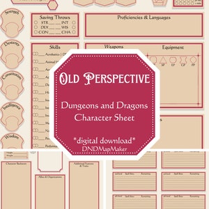 D&D 5e Character Sheet | Old Perspective | Dungeons and Dragons | 5th Edition | Digital Download | Form-Fillable
