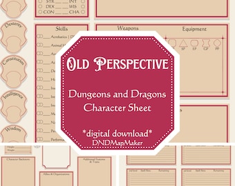 Hoja de personajes de D&D 5e / Perspectiva antigua / Dragones y mazmorras / 5a edición / Descarga digital / Rellenable de formulario