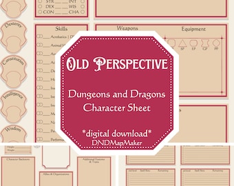 D&D 5e Character Sheet | Old Perspective | Dungeons and Dragons | 5th Edition | Digital Download | Form-Fillable