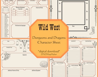Hoja de personaje de D&D 5e / Salvaje Oeste / Dungeons and Dragons / 5.ª edición / Descarga digital / Formulario rellenable