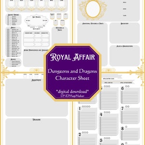 D&D 5e Character Sheet | Royal Affair | Dungeons and Dragons | 5th Edition | Digital Download | Form-Fillable